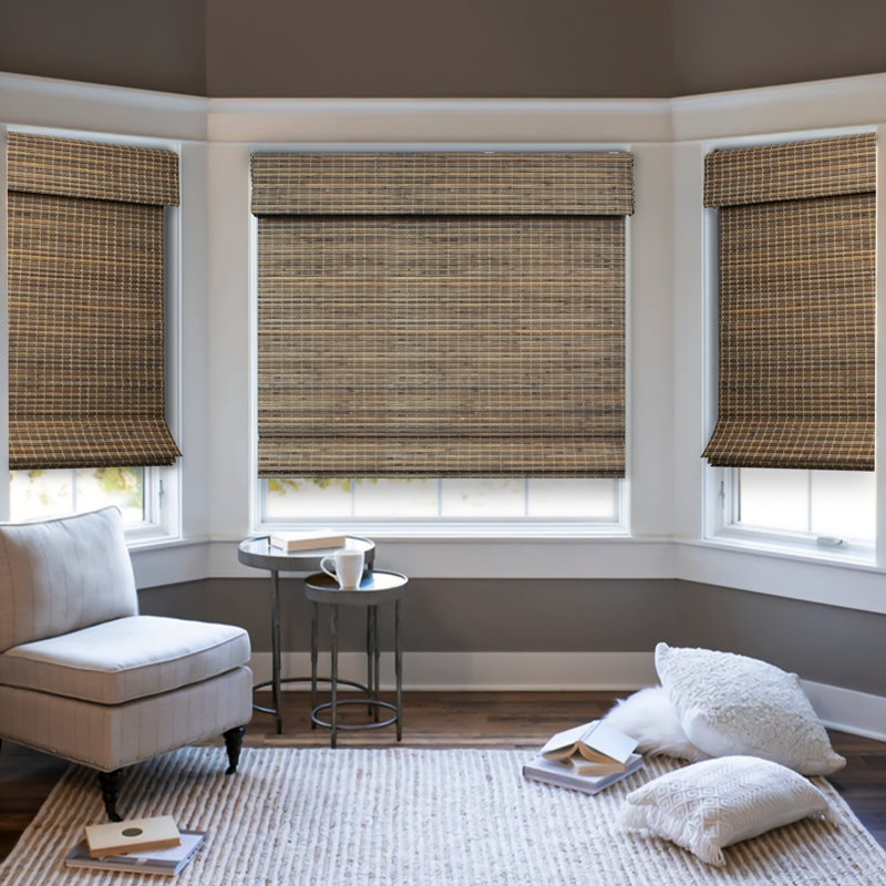 Natural Woven Light Filtering Cordless Bamboo Roman Shades, 34"W x 72"L