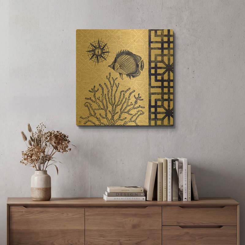 «Sea Shore Square II» par Studio Mousseau, art mural en métal doré, 24 po x 24 po, 24 po x 24 po