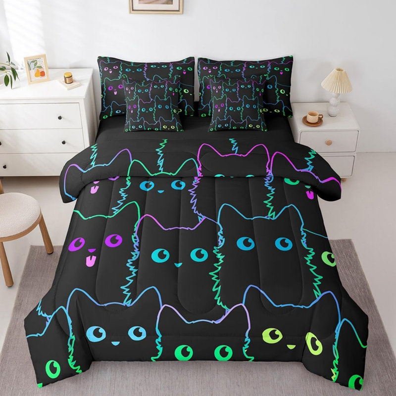 L'ensemble de lit pour chat Feelyou comprend un édredon, un ensemble de draps, des taies d'oreiller et des taies d'oreiller, un ensemble de literie 7 pièces, un lit coloré animal dans un sac pour un chat Kawaii