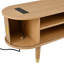 Ensemble de meuble télé et table basse en bois avec station de charge, console média cannelée ovale avec portes coulissantes pour téléviseur de 80 po ou moins