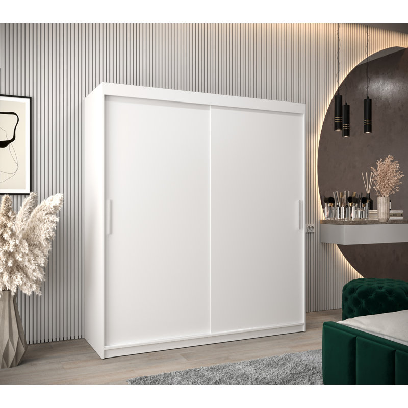 Maniah 2 Door Solid + Manufactured Wood Wardrobe, White Matt