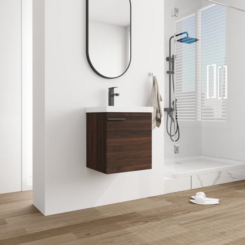 Kasyn 18.44 " W Free Standing Wall Mounted 1 Single Vanity Bathroom Vanity With Ceramic Top, Brown