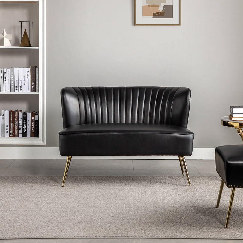 Aymeline 2 Seater Faux Leather Loveseat, Black