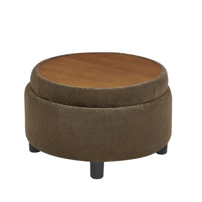 Round Storage Ottoman with Tray, Upholstery Coffee Table with Removable Top