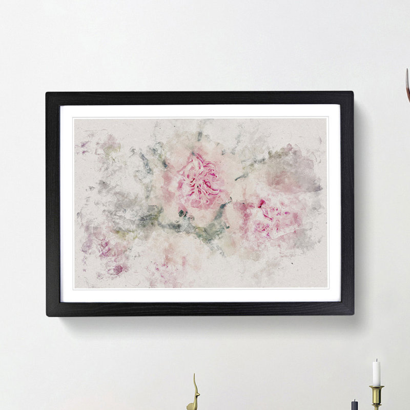 Pale Pink Carnation Flowers - Framed Print, 24cm H x 33cm W x 2cm D, Black Framed
