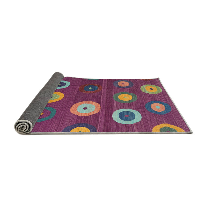 Tapis géométrique mauve / beige / vert, Rond 8 pi