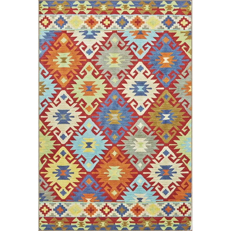 Multi Color Geometric Traditional Pattern Decorative Machine Washable Area Rug, Rectangle 3'11" x 5'11"