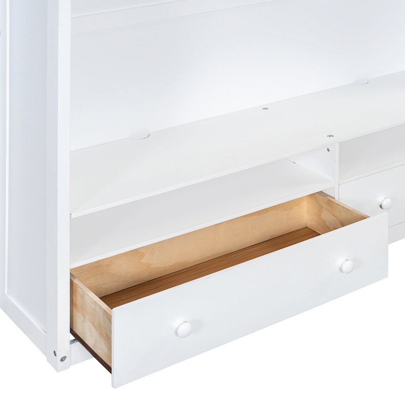Lit mezzanine avec tiroirs, Blanc
