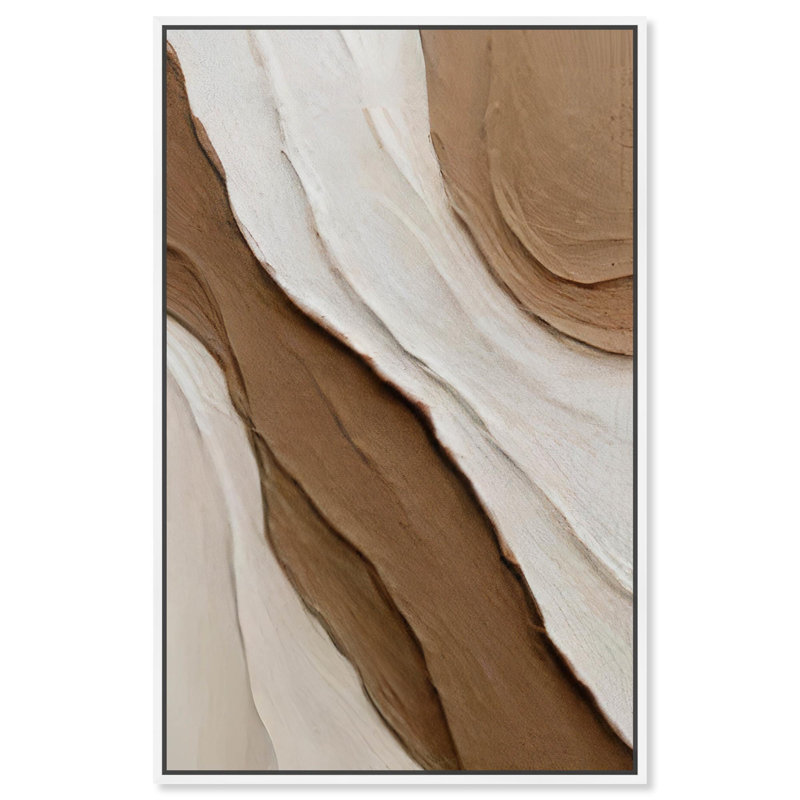 «Light Sand Waves», toile abstraite géométrique par Art Remedy, H 25 po x l 17 po, Cadre blanc