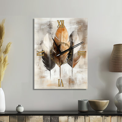 Horloge murale décorative bohème Boho Free Spirit Feathers I - Imprimée sur métal