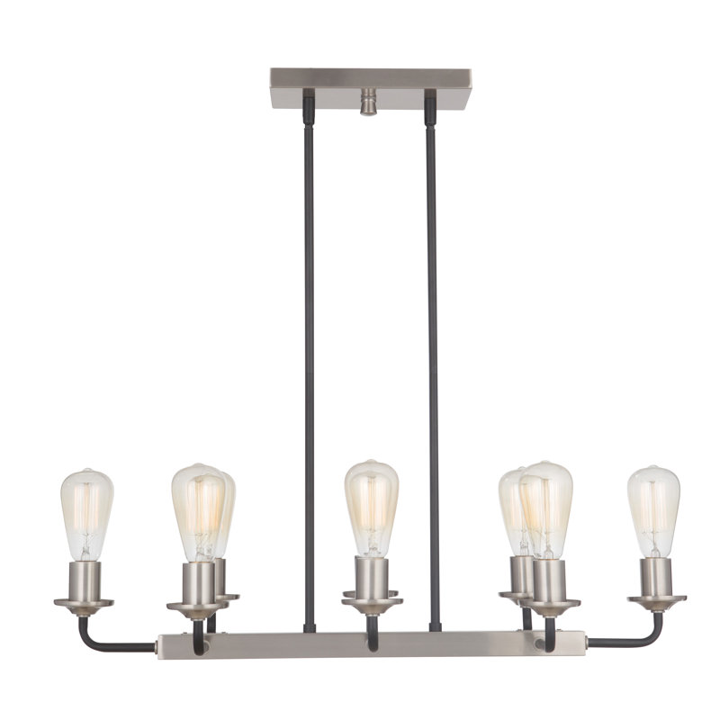 Luminaire suspendu linéaire pour îlot de cuisine 8 lumières barnfield, Noir plat / nickel poli brossé