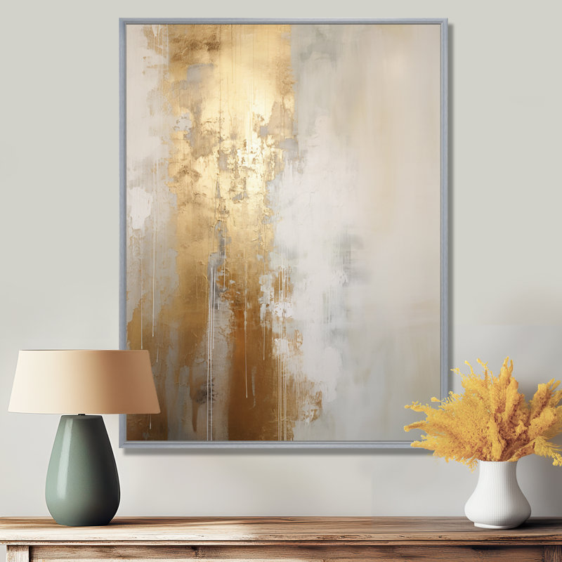 Art mural minimal, rivière et abstrait beige IV - aurores boréales, H 32 po x l 24 po, Reproduction avec cadre flottant