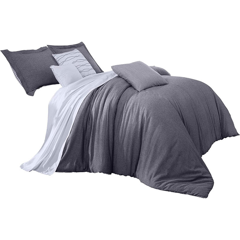 Light Denim Chambray Cotton Reversible Queen Comforter Set