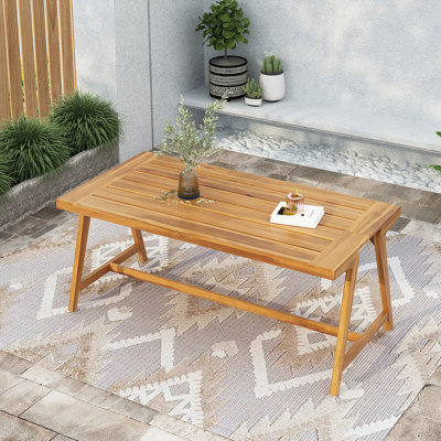 Modern Outdoor Dining Table, Acacia Wood Patio Table With Teak Finish - Weather-Resistant Garden, Poolside Deck Dining Set For 4-6 People