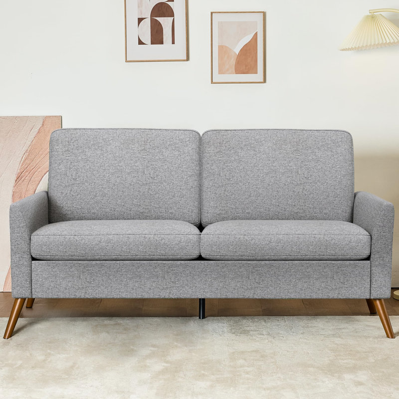  George Oliver 68" Loveseat Sofa, Comfy Linen Couches For Living Room, Gray Linen