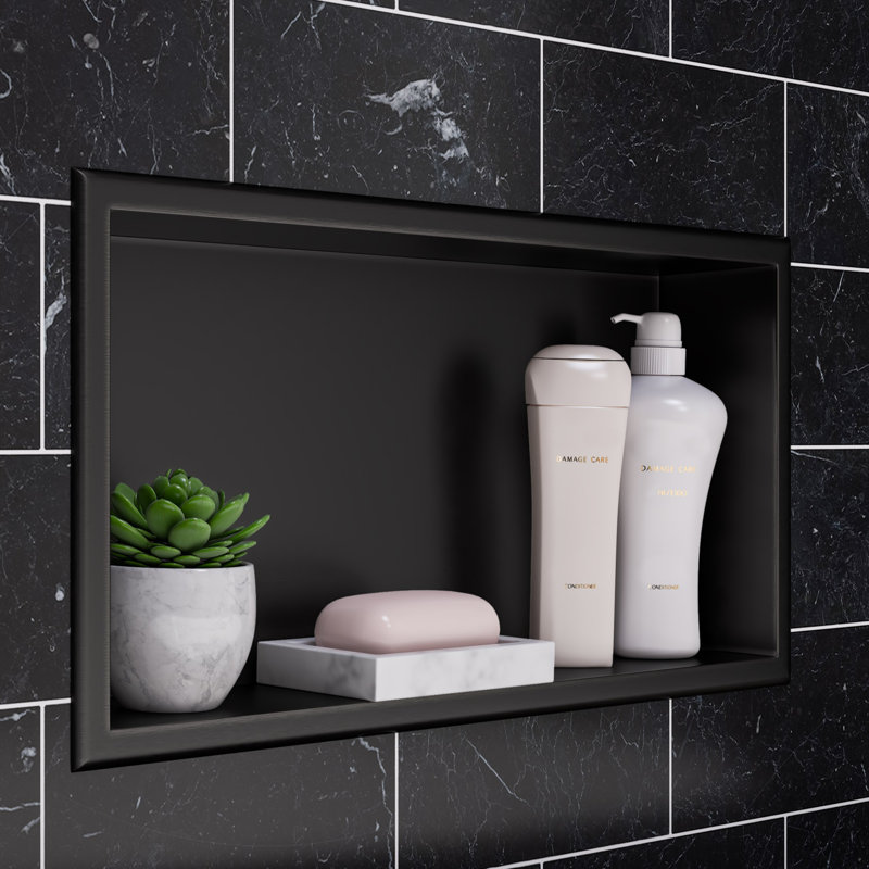 Tablette de douche adhésive en acier inoxydable, Noir brossé