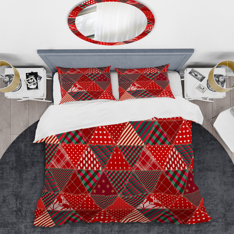 Red Quilting Patchwork - Ensemble de housse de couette à motif, Housse de couette simple + 1 taie décorative stan