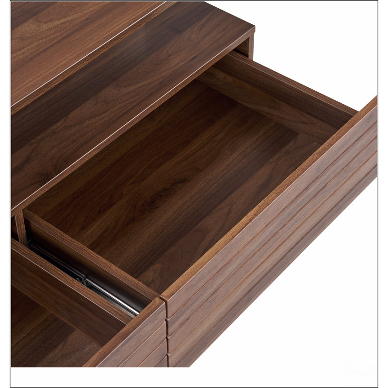 Modern Walnut Rectangular LED Lights Coffee Table with 2 drawers in 47.2", Walnut