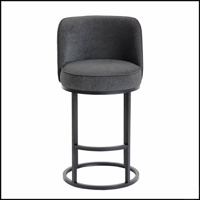 Counter Height Bar Stools Set of 2, Modern Barrel Design with Backrest, Linen Fabric Upholstered for Kitchen Island