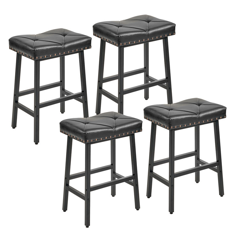 Ensemble de 4 tabourets de bar à hauteur de comptoir, tabourets de comptoir sans dossier avec sièges rembourrés en similicuir, garniture cloutée capitonnée, tabourets d'îlot de cuisine pour le bar, la salle à manger et la cuisine