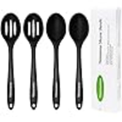 Silicone Cooking Spoon, Nonstick Kitchen Spoons For Cooking, Slotted And Solid Serving Spoon Heat Resistant, Silicone Mixing Spoons Basting For Nonstick Cookware 4 Pack