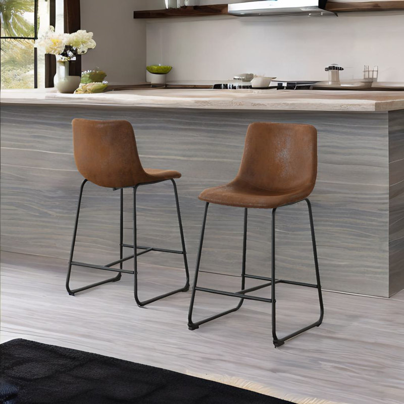 Ensemble de 2 chaises de bar rétro, Brun