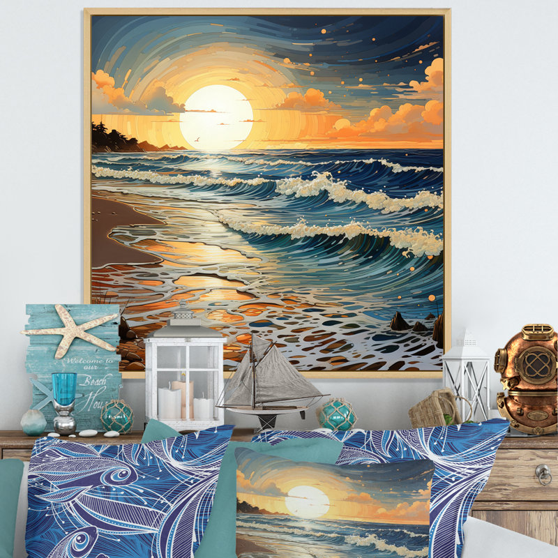 «Beach Shimmering Sands II», reproduction sur toile, H 36 po x l 36 po, Encadrement doré