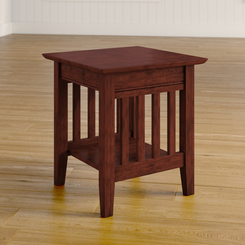 Jarrah Solid Wood End Table and Built-In Outlets, Walnut, 22" H x 14" W x 22" D