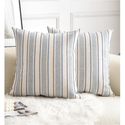 Decorative style pillowcase, textured rural style pillowcase, size 20 x 20 inches, 2 per set. Suitable for home decoration purposes such as bedrooms and living rooms, equipped with a chair style sofa bed function. Classic blue and beige striped pattern d