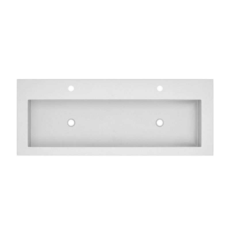 Trough Concrete Handmade Rectangular Drop-in Bathroom Sink, Pearl, Two Holes Faucet