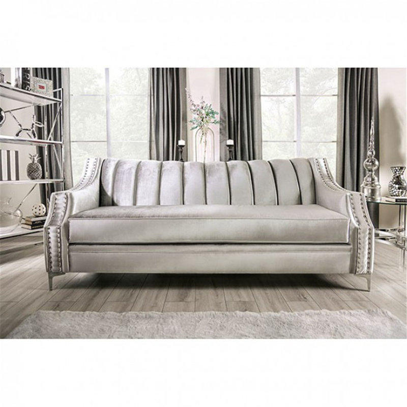 Schorr Upholstered 93'' Sofa, Silver, Silver