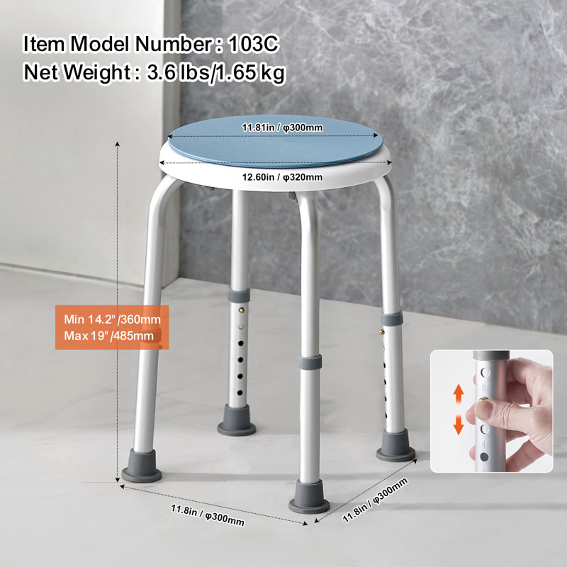 VEVOR Shower Chair for Inside Shower, 360 Degree Swivel Shower Seat, Adjustable Height Shower Stool