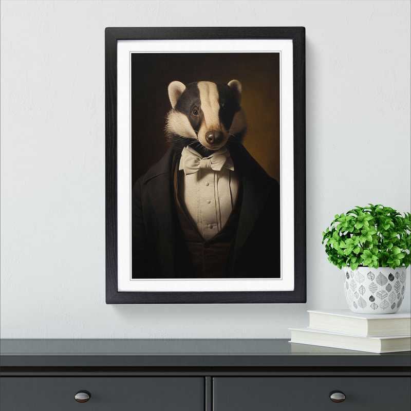 Badger Classicism - Single Picture Frame Print on Wood, Black Framed, 34cm H x 25cm W x 2cm D