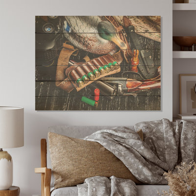 Hunting Equipment - Hunting & Fishing Wood Wall Art On Natural Pine Wood