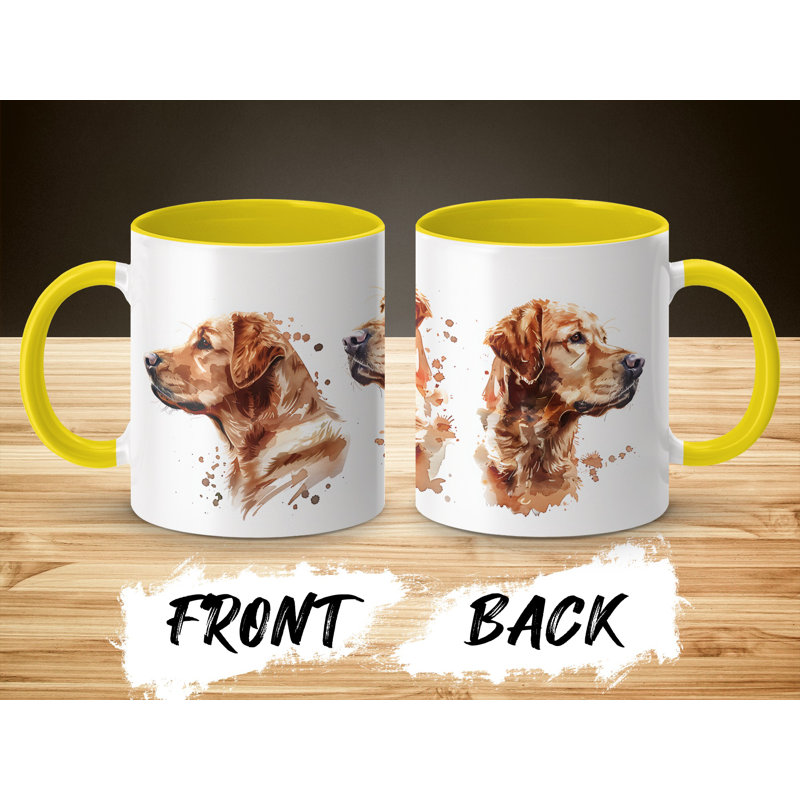 Golden Retriever Watercolor Design 11oz Coffee Mug, 3, Yellow