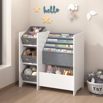 Kids Bookshelf And Toy Storage Organizer, Multifunctional 4 Tier Kids Book Shelf With 3 Collapsible Fabric Drawers, Children's Book Display In Room Playroom Nursery (Bookshelf)