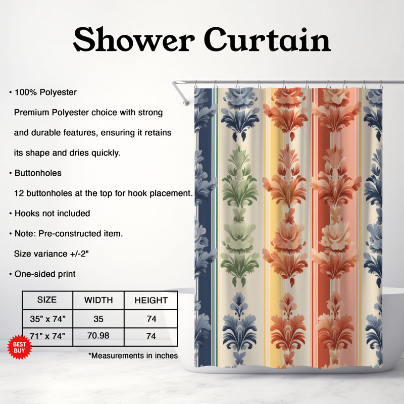 Rideau de douche Sumptous Damask - Premium, H 74 po x l 71 po