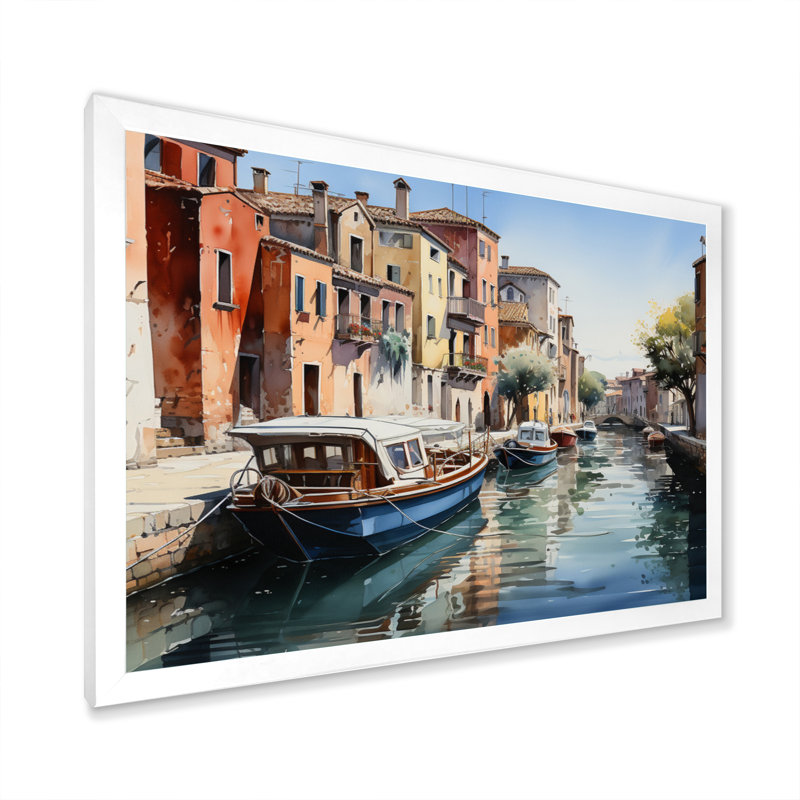 «Beige Canal Watercolor Whimsy III», reproduction sur toile, H 12 po x l 20 po x P 1 po, Cadre photo blanc