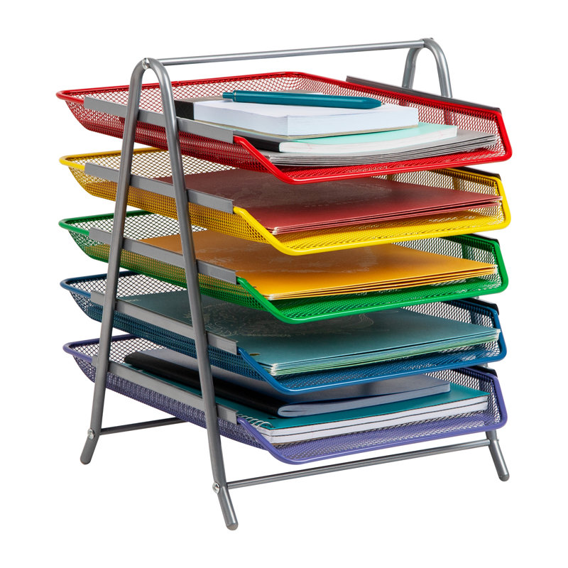 Mind Reader 5-Tier Paper Tray, Desktop Organizer, File Storage, Workspace, Office, Metal Mesh, 11.75"L x 14"W x 15"H, Assorted Colors