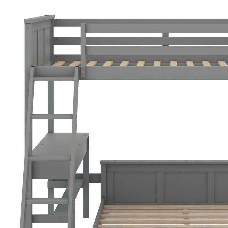 Lit simple superposé au dessus d'un lit double avec bureau, gris