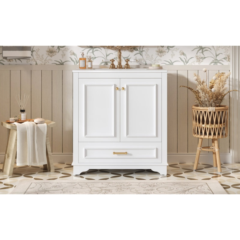 Meuble-lavabo 30 po avec lavabo en céramique et portes à fermeture douce, Blanc
