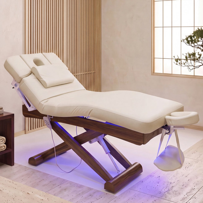 Lit de massage électrique à 3 moteurs avec télécommande, dossier réglable et soutien lombaire, éclairage DEL, station de charge intégrée, pour le spa, le salon et la maison