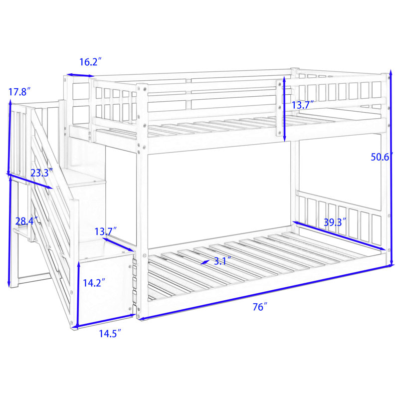 Dimassino Kids Twin Over Twin Bunk Bed, Gray