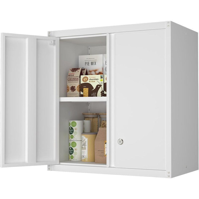 Armoire murale blanche en métal - Rangement verrouillable avec 2 portes pour la maison ou le bureau
