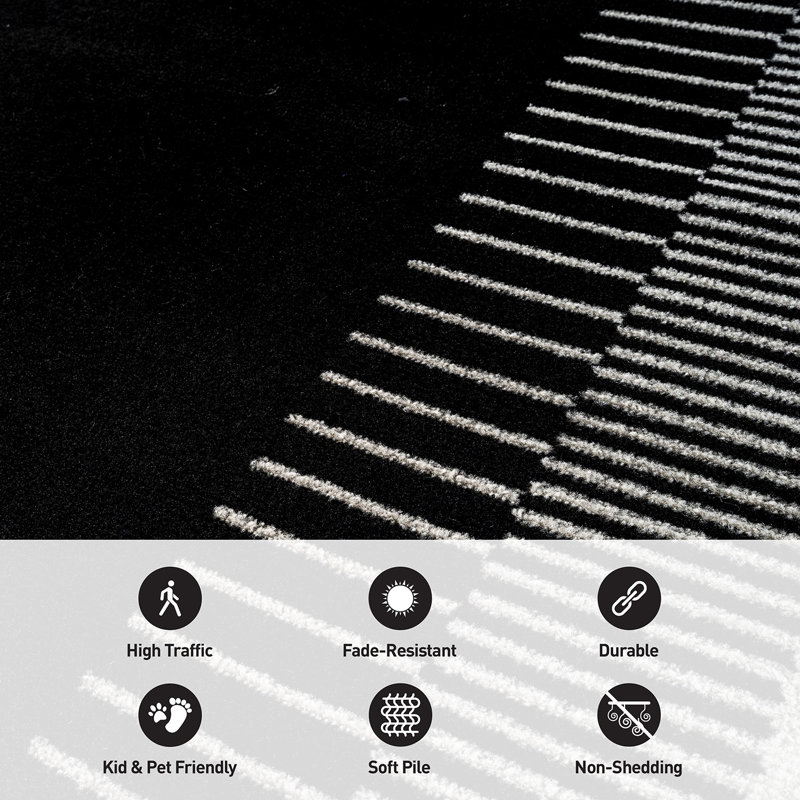 Modern Abstract Area Rug Soft Bordered Design, Black/Gray, Rectangle 2' x 3'