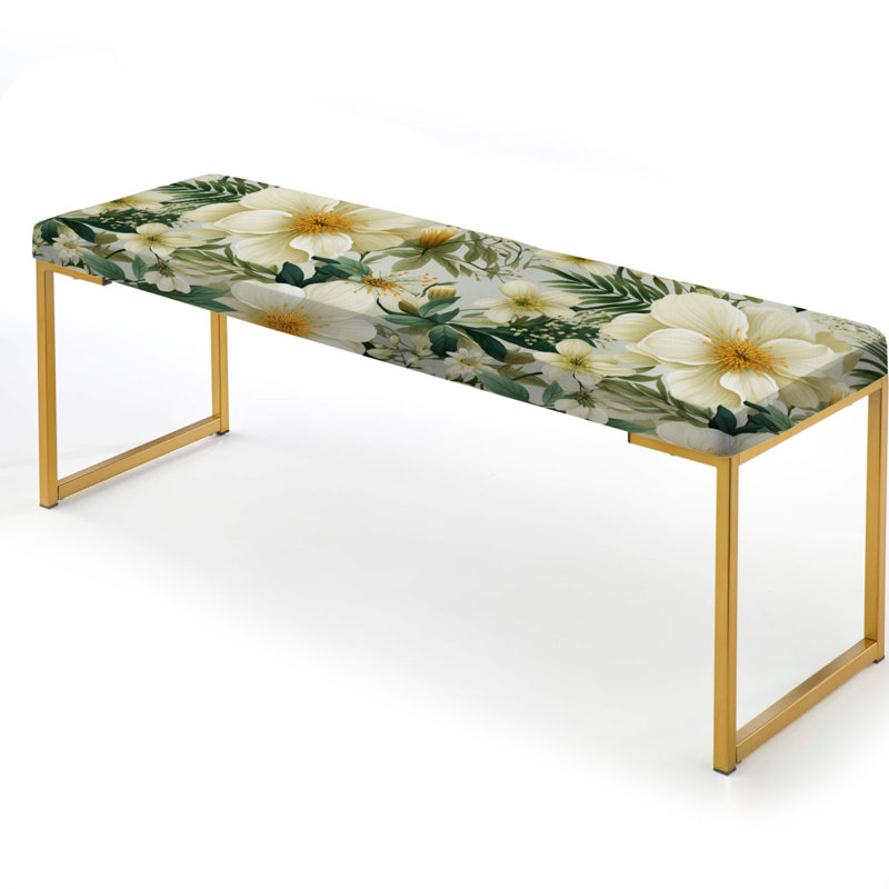 Boho Botanical Oasis Palm III - Tropical Upholstered Gold Bench