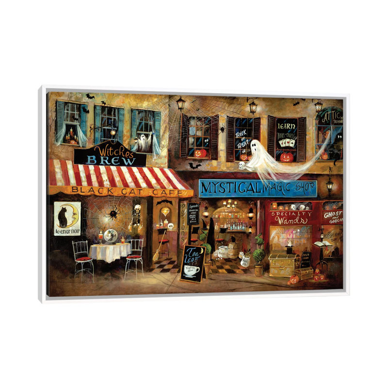 Mystical Magic Shop par Ruane Manning - reproduction d'art, H 18 po x l 26 po x P 1,5 po, Toile blanche encadrée, Aucun mat