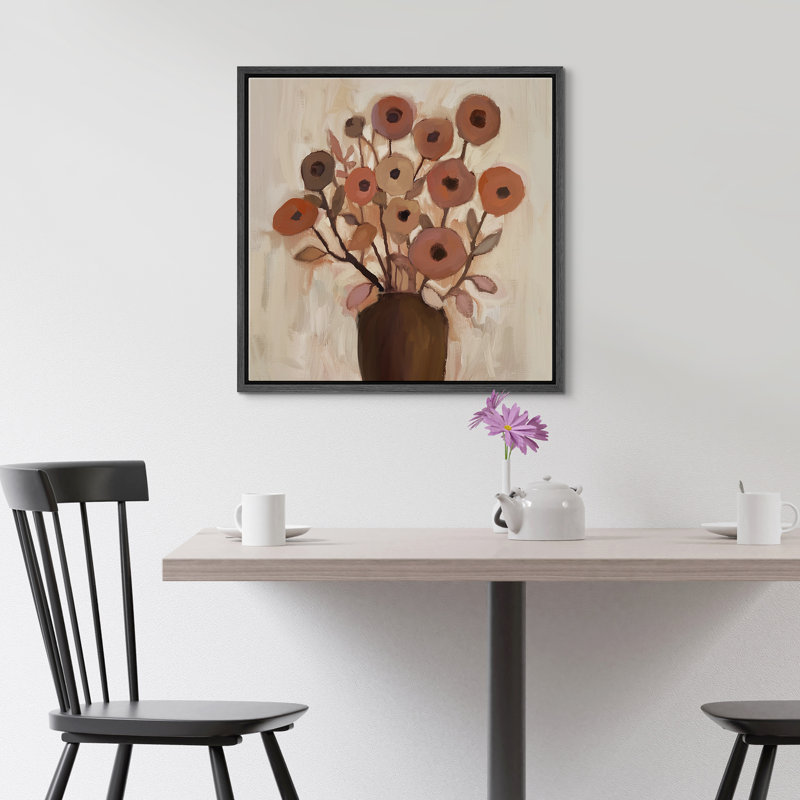 Plante botanique abstraite brune dans le vase, Cadre flottant noir, H 16 po x l 16 po