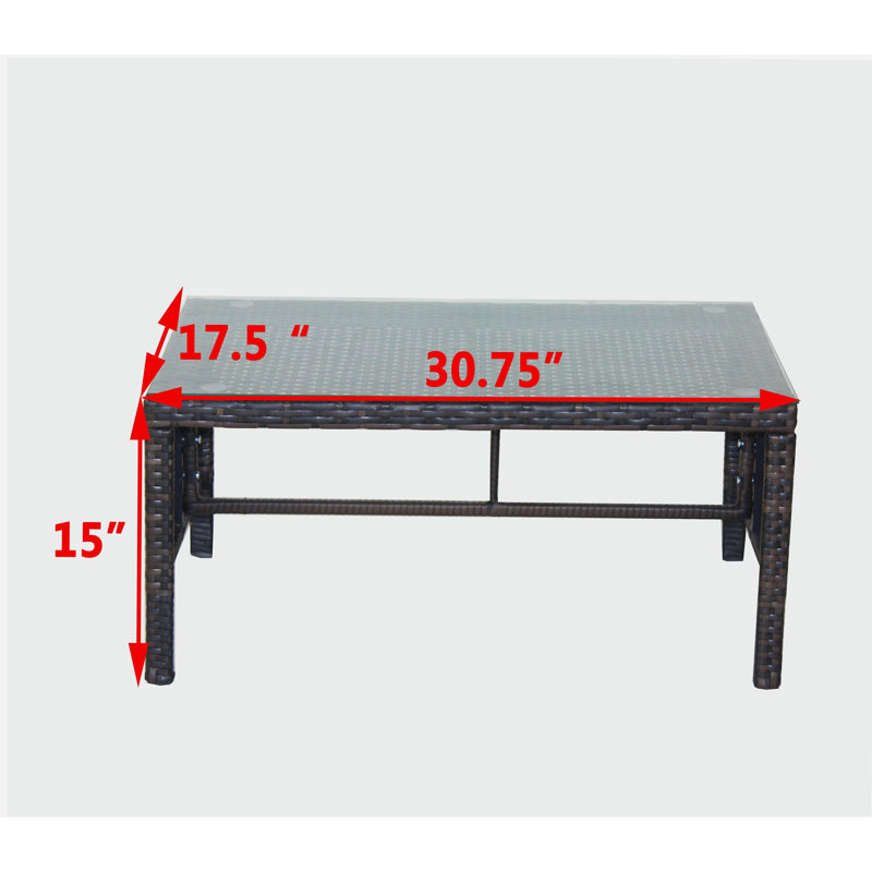 Table basse avec patio extérieur en verre trempé transparent, Noir