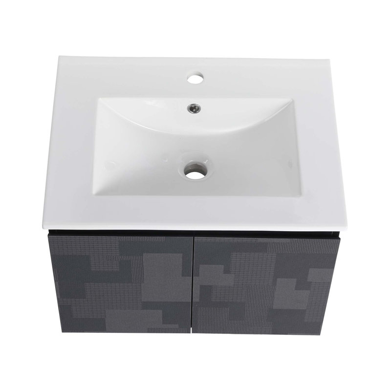 Meuble-lavabo flottant mural avec lavabo en céramique et porte d'armoire à fermeture en douceur